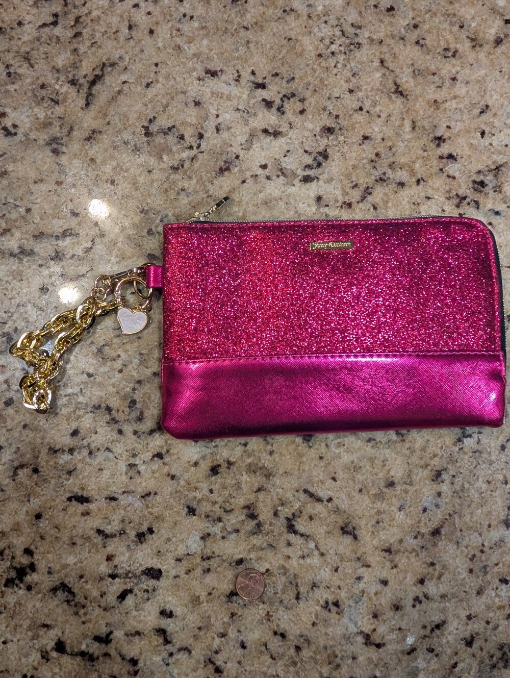 Juicy Couture Pink Sparkly Wristlet Wallet With Charging Station